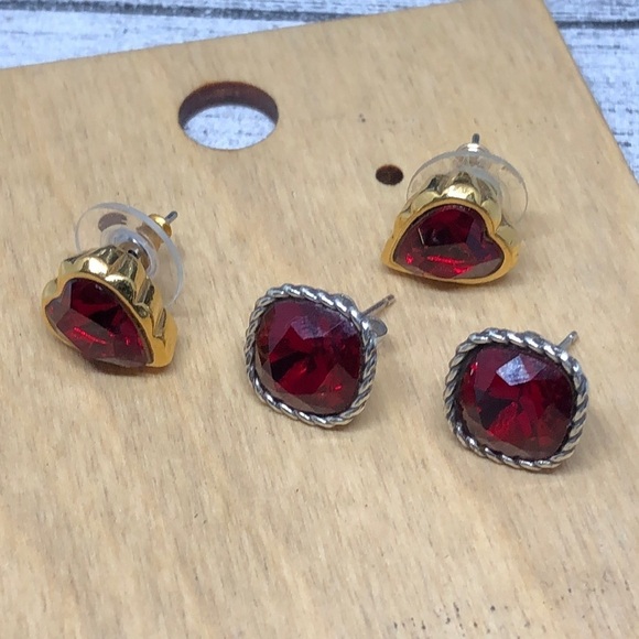 Bundle lot 2 dark red crystal earrings Avon and more - Picture 2 of 6